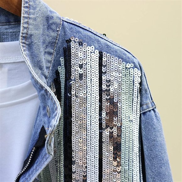 ๐ฅVTG 70s HIPPIE STYLE๐ฅ Distressed Sequinned Denim Anorak Jacket - Picture 4 of 16